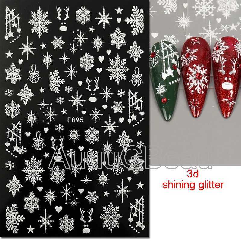 Nail Art 3d Decals Shining Glitters Winter Christmas Snowflakes Back Glue Nail Stickers Decoration For Nail Tips BeautyXJ240814