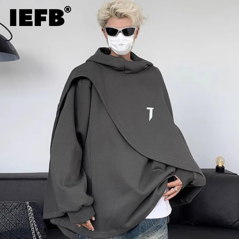 IEFB Dark Style Mens Sweatshoirt Hooded Solid Color Male Thickened Fleece Top Cape Fashion Men Hoodies 9C3660 240815