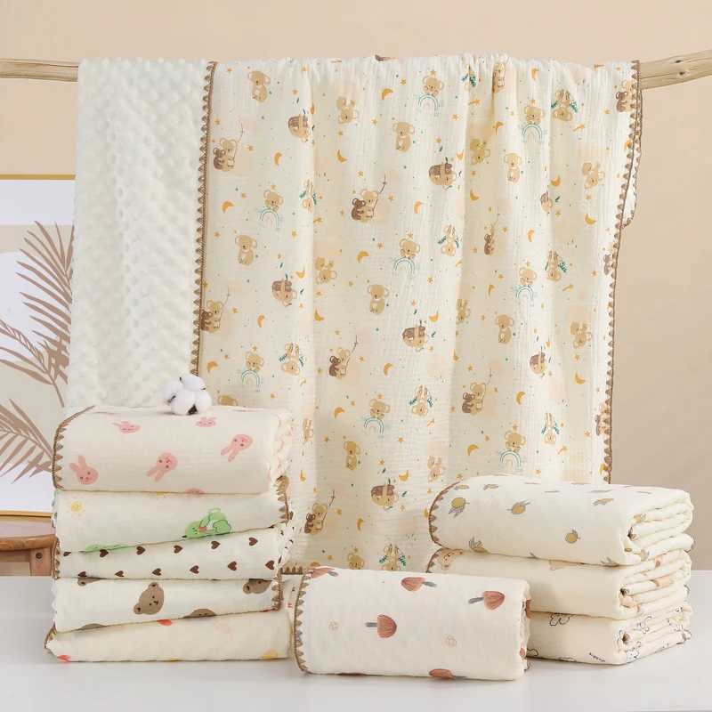 Cotton baby plain swadi blanket printed soft breathable and comfortable baby receiving blanket baby boys and girls bean velvet blanketW240810