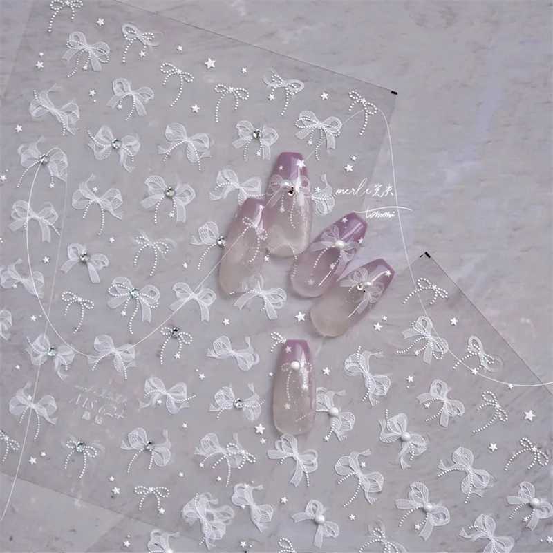 1Sheet Luxury Crystal diamond Nail Charms Stickers Lace Bow Self Adhesive Sticker For Nails Ribbon Decals Nail Decorations PartsXJ240814