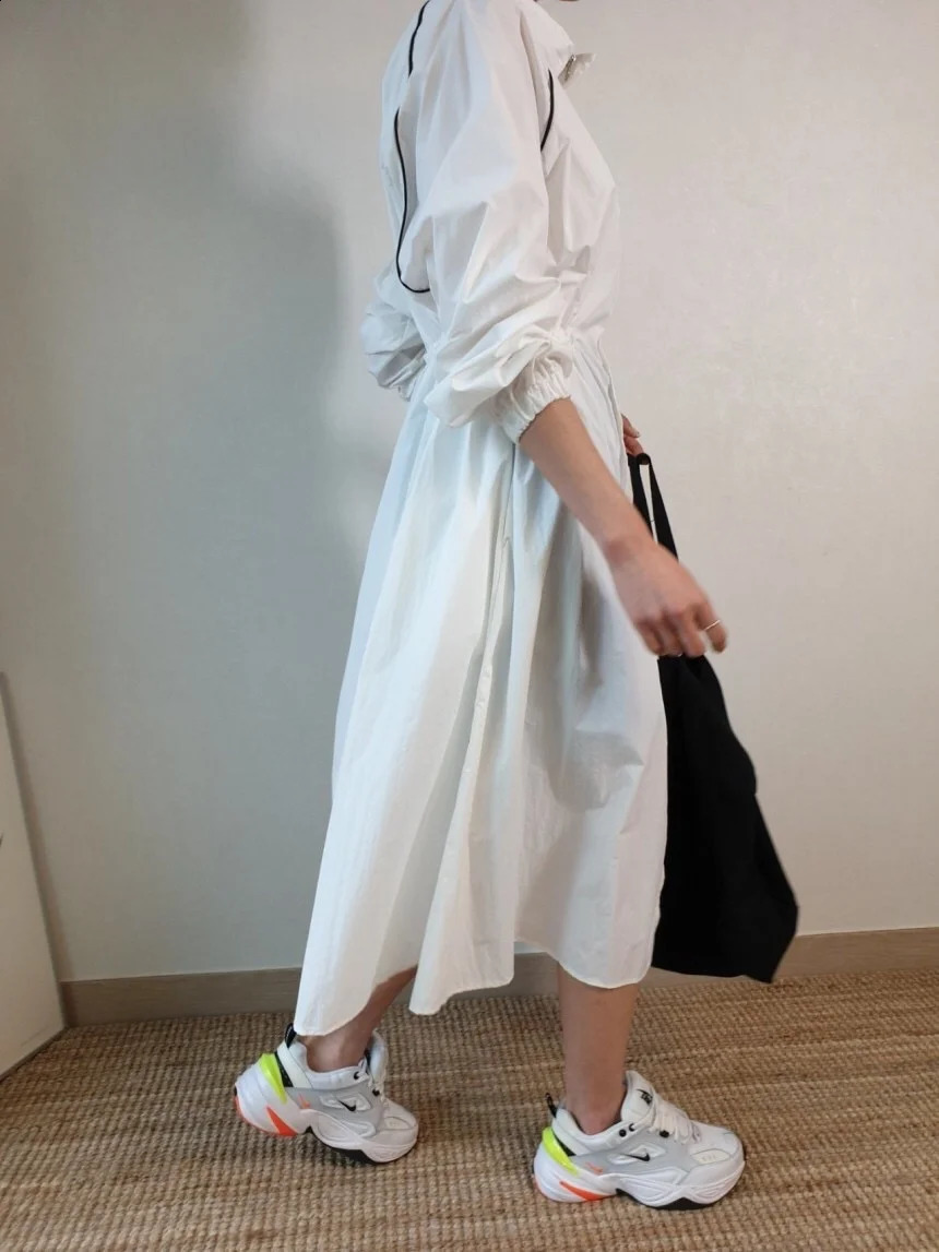 Womens slotted windproof jacket Korean fashion full matching stand collar loose coat autumn summer item 240814