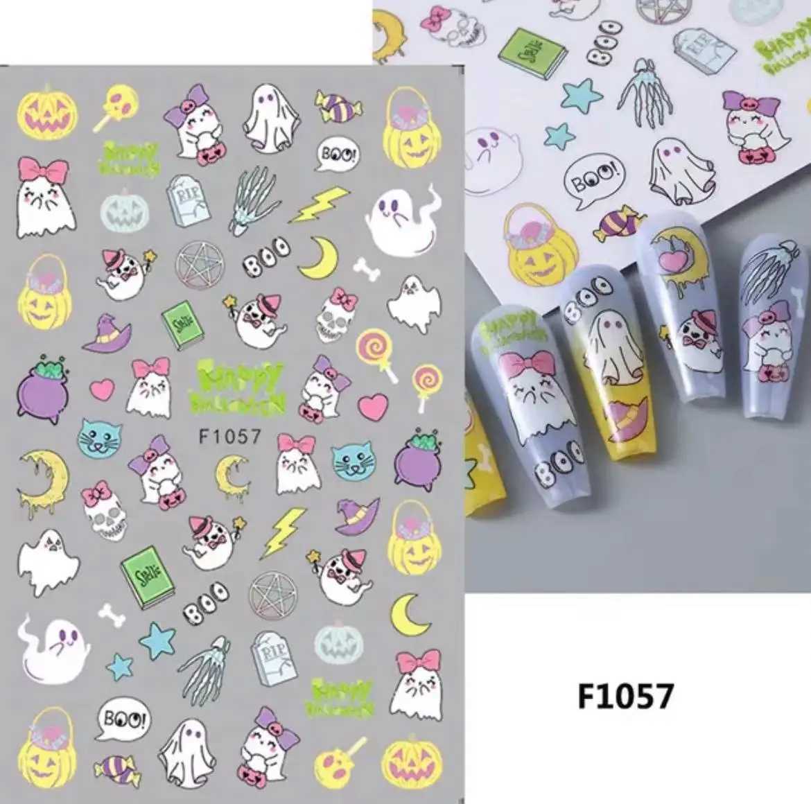 2024 New Halloween Nail Stickers Kawaii Cartoon Cat Nail Supplies Nail Decal Y2K Skull Bat Pumpkin Stickers For Nails DecorationXJ240814