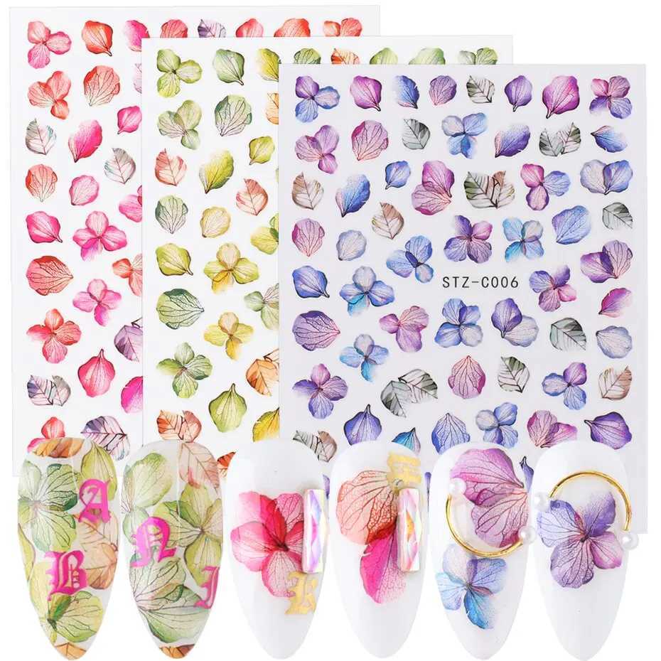 3pcs Purple Flowers Petal Nail Stickers Decals Manicure 3D Adhesive Sliders Tattoo Japanese Charms Nail Art DecorationsXJ240814