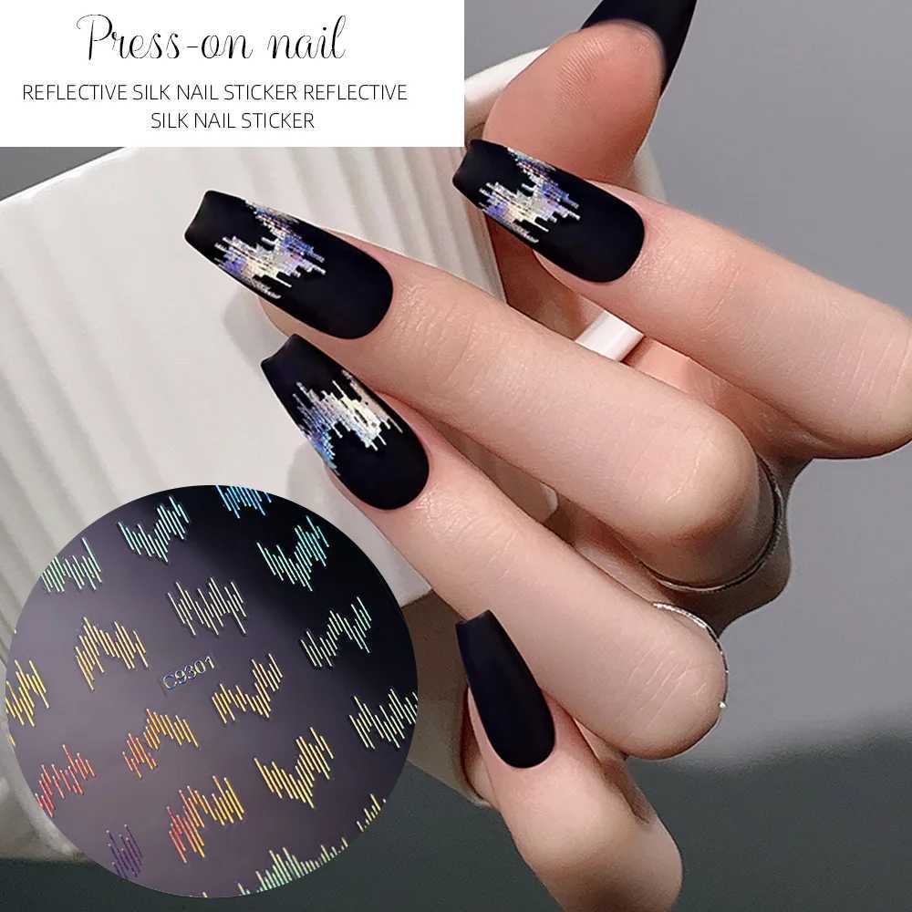 6Pcs Reflective Lines Nail Art Stickers 3D Gold Silver Filament Aurora Wave Strip Sliders Designs Club Shiny Manicure DecorationXJ240814
