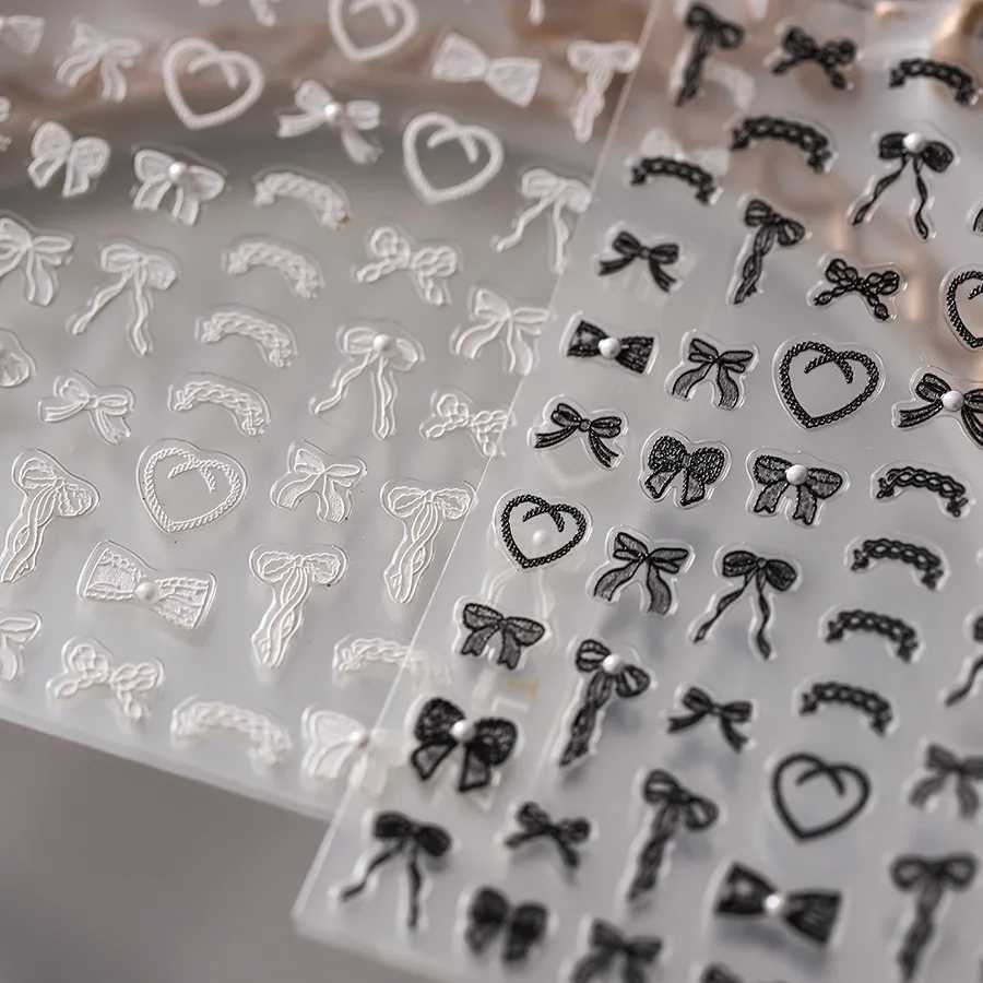1PCS 5D Macaron Bow Nail Stickers Rhinestones Kawaii Flower Adhesive Decals Press on Nails DIY Nail Art Decorations AccessoriesXJ240814