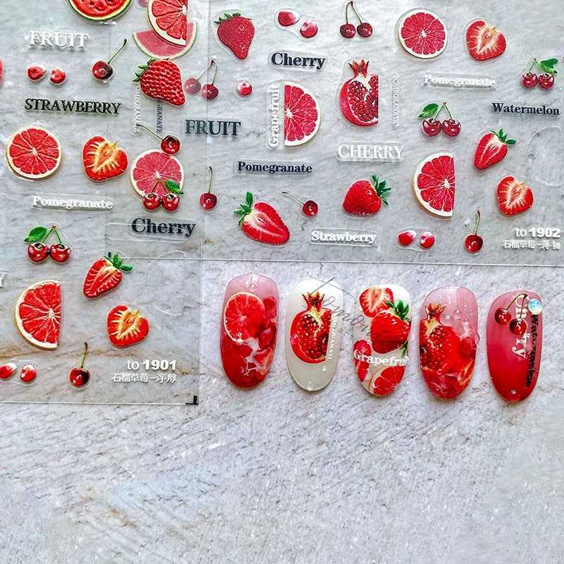 Lemon Cherry Kiwi Fruits Strawberry Grapefruit DIY 5D Soft Embossed Relief Self Adhesive Nail Art Decorations Stickers 3D DecalXJ240814