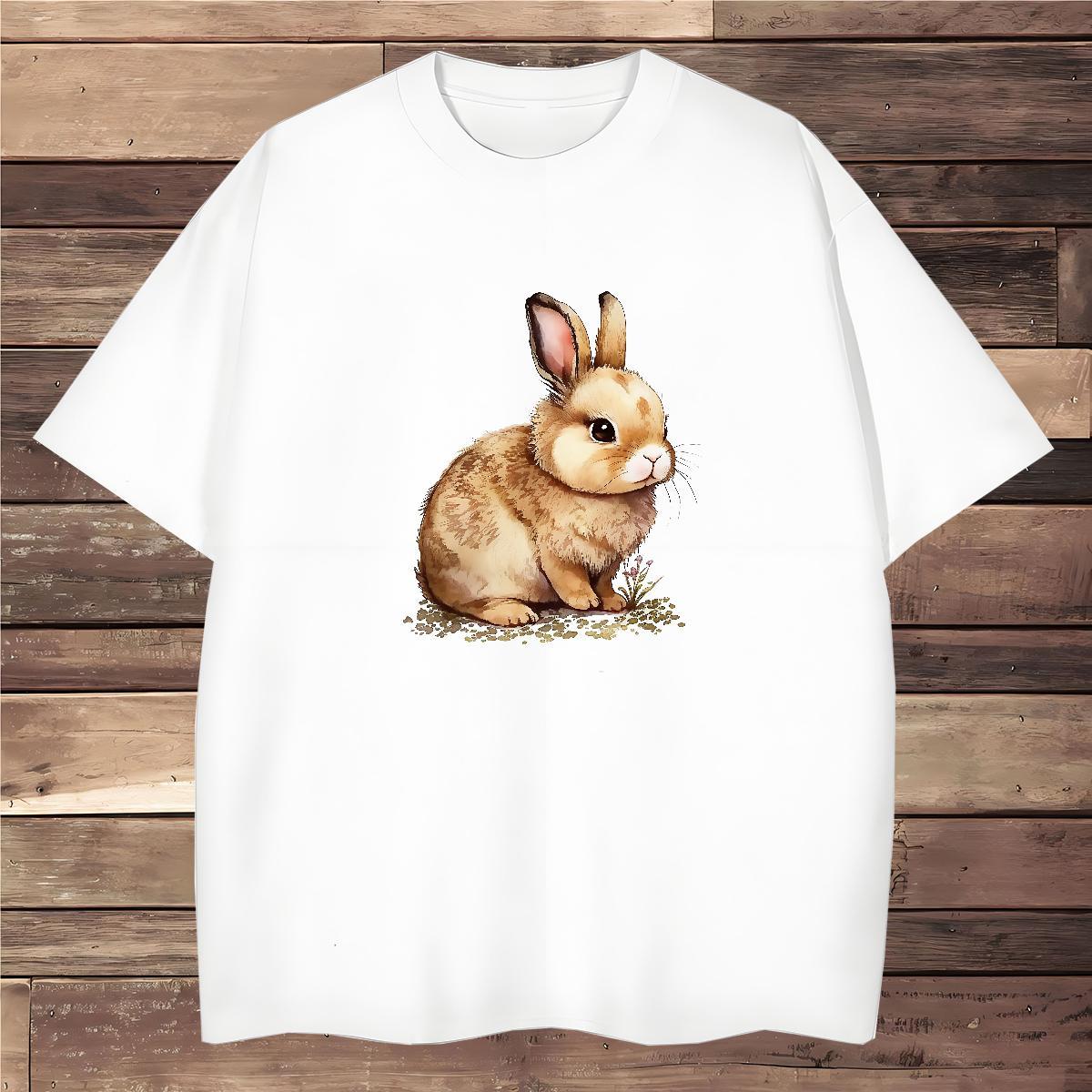 Free Shipping T-Shirts rabbit Short Sleeve Soft Daily Wear Black Oversized 100% Cotton 230g Mens Tshirts 2024 DIY Tees Shirts