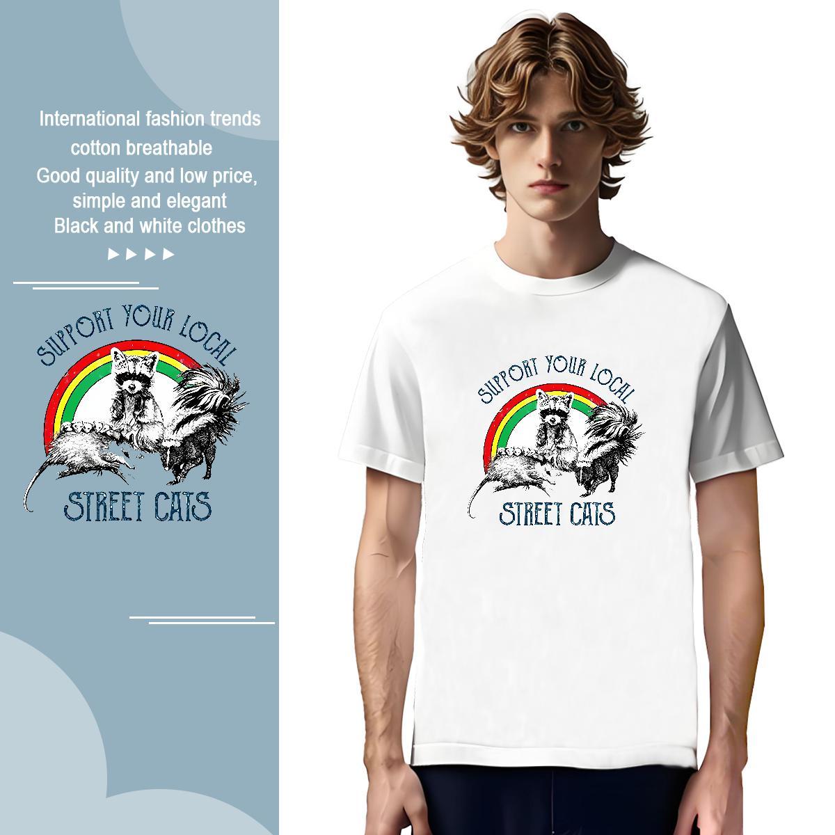 Brand T Shirts Men cat Crew Neck Breathable Anime Printing Street Custom Cartoon 230g Pure Cotton Men Tops Tees 2024 DIY Clothings