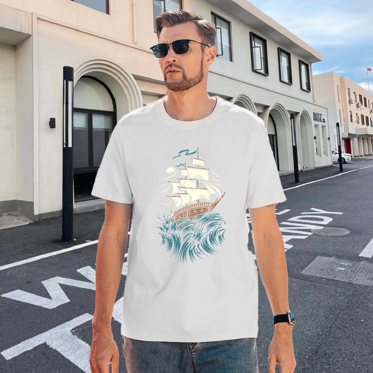 Designer Mens Tshirts Casual 100% Cotton 230g Oversized 4XL Breathable Soft ship T Shirt For Man Classic Polos