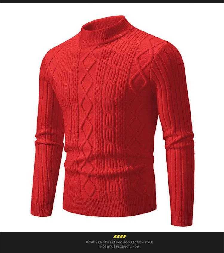 Autumn and Winter O-neck Pullover Warm Solid Color Mens Plaid Sweater Slim Jumper Mens Knitwear Warm Casual SweaterXJ240814