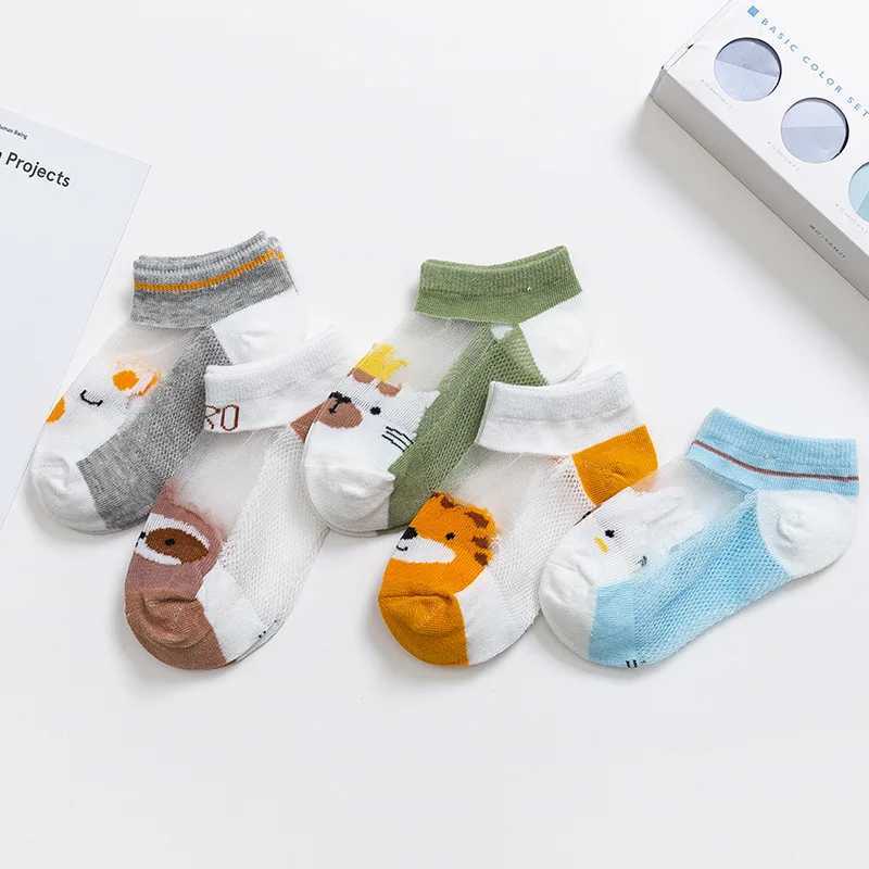 5 pairs/batch of summer childrens socks thin comfortable breathable baby socks cotton mesh childrens socks boys and girls aged 0-12 years old W240814