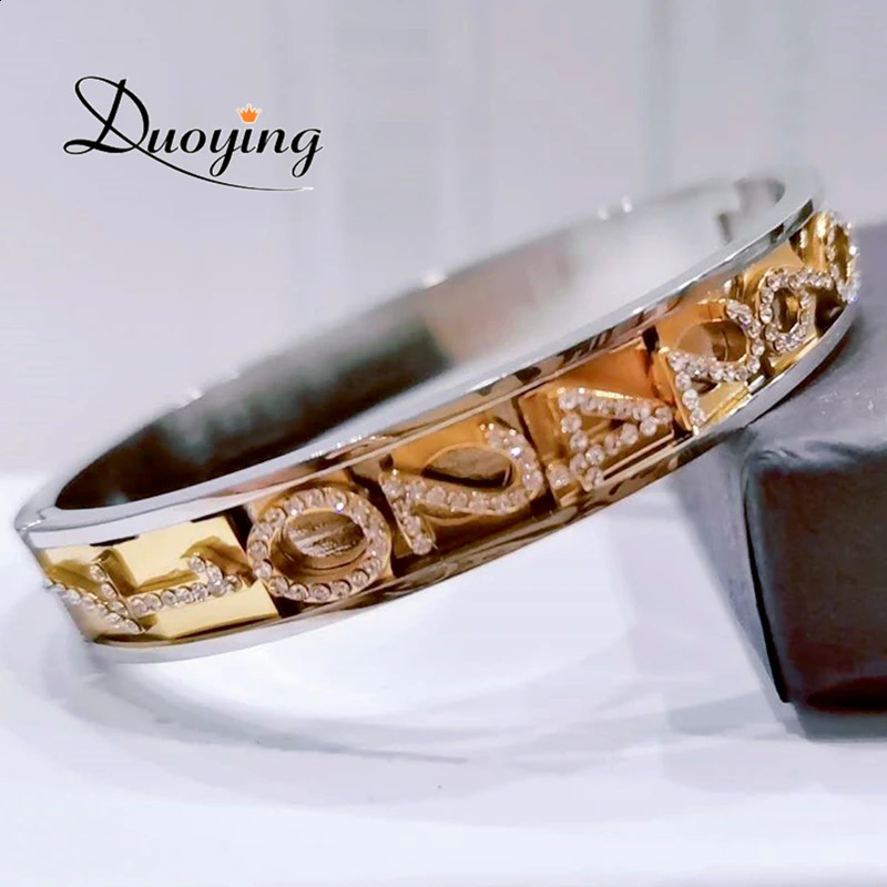 Duoying 316L stainless steel DIY slider charm bracelet custom name bracelet zirconia letter bracelet personalized bracelet 240812bj