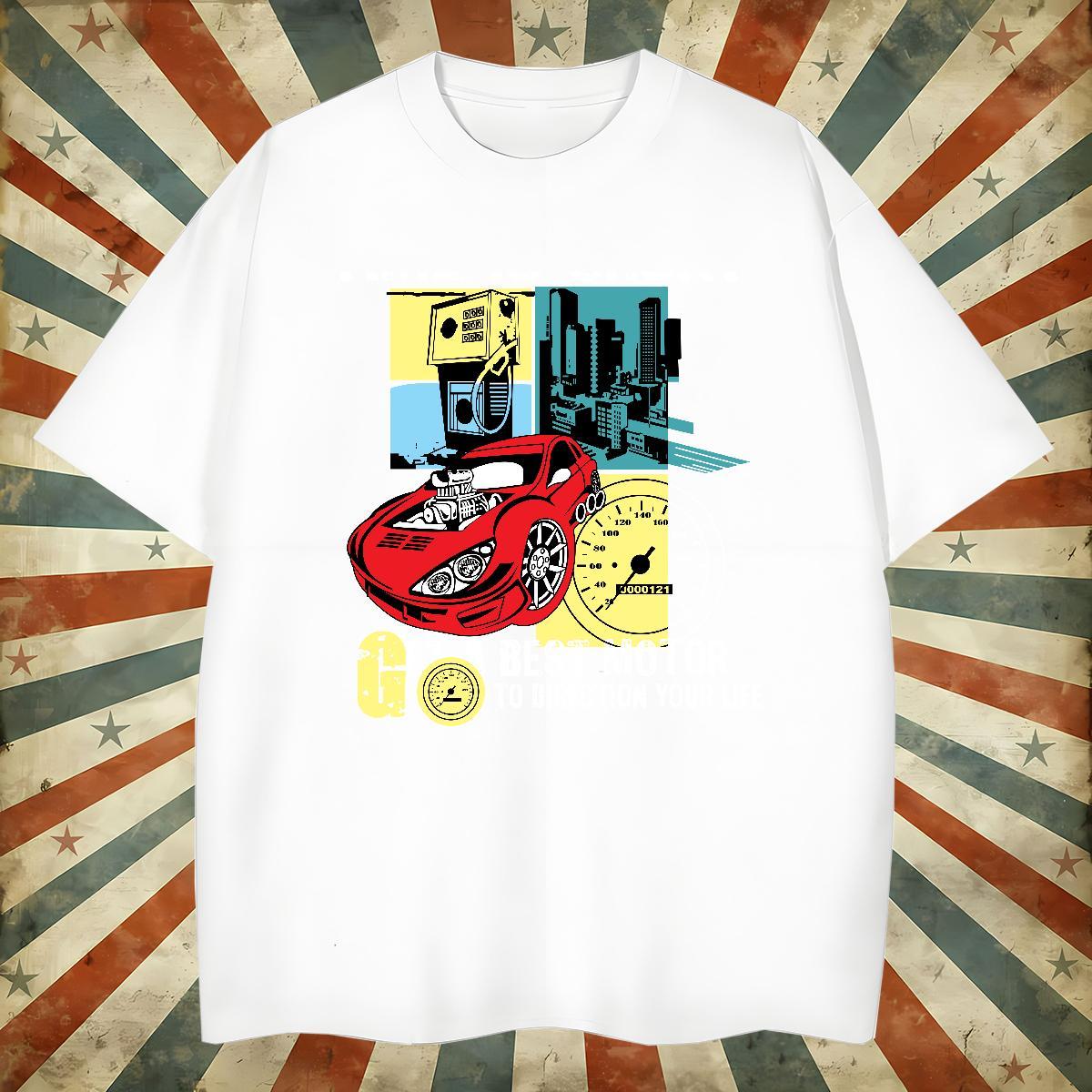 Unisex car T Shirts Men Hip Hop Men Clothes T-Shirt 230g 100% Cotton New Arrival Breathable Crew Neck Custom Cartoon Polos