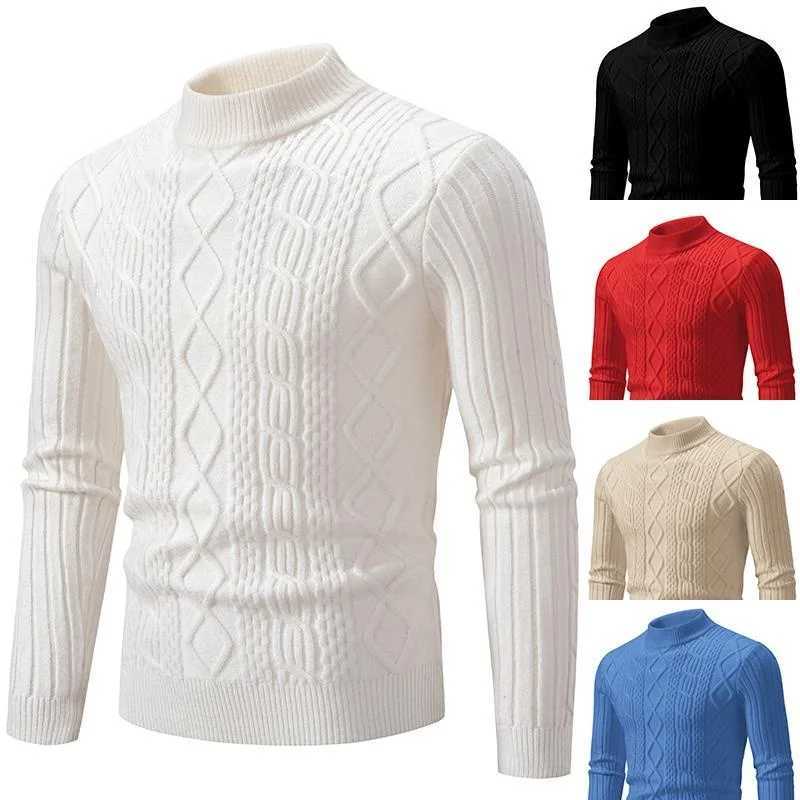 Autumn and Winter O-neck Pullover Warm Solid Color Mens Plaid Sweater Slim Jumper Mens Knitwear Warm Casual SweaterXJ240814