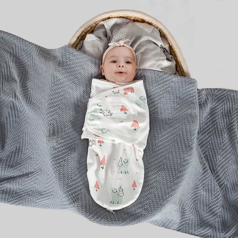 Sleeping Bag For Baby 100%Cotton Soft Adjustable Infant Wrap Summer Thin Sleepwear Elephant Print Diaper Baby Swaddling Blanket Y240814