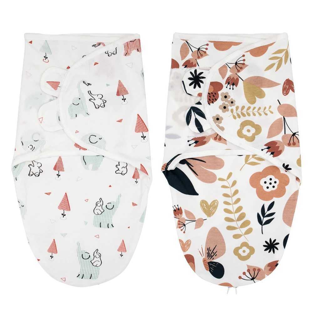 Sleeping Bag For Baby 100%Cotton Soft Adjustable Infant Wrap Summer Thin Sleepwear Elephant Print Diaper Baby Swaddling Blanket Y240814