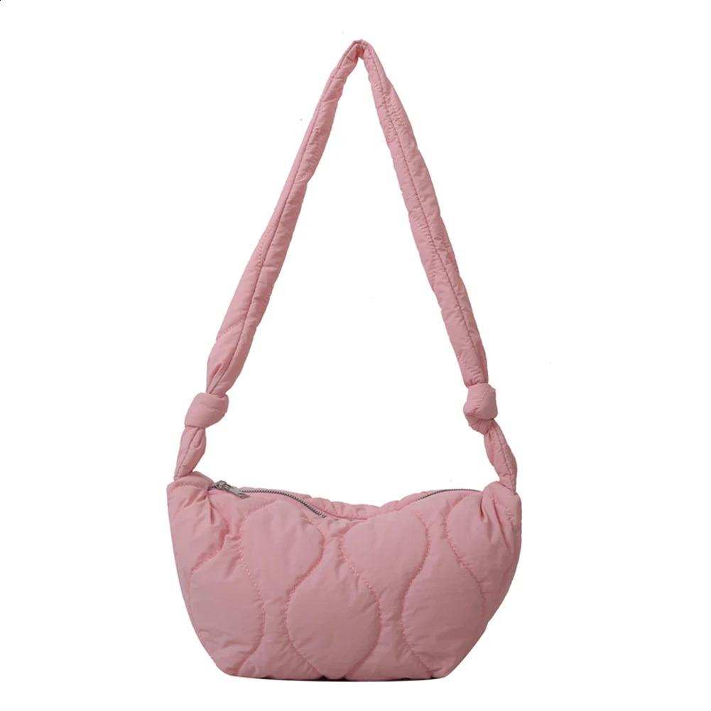 Female Pillow Shopper Bag Trendy Soft Down Cotton Underarm Solid Color Padded Tote Handbag Lightweight for Autumn and Winter 240821