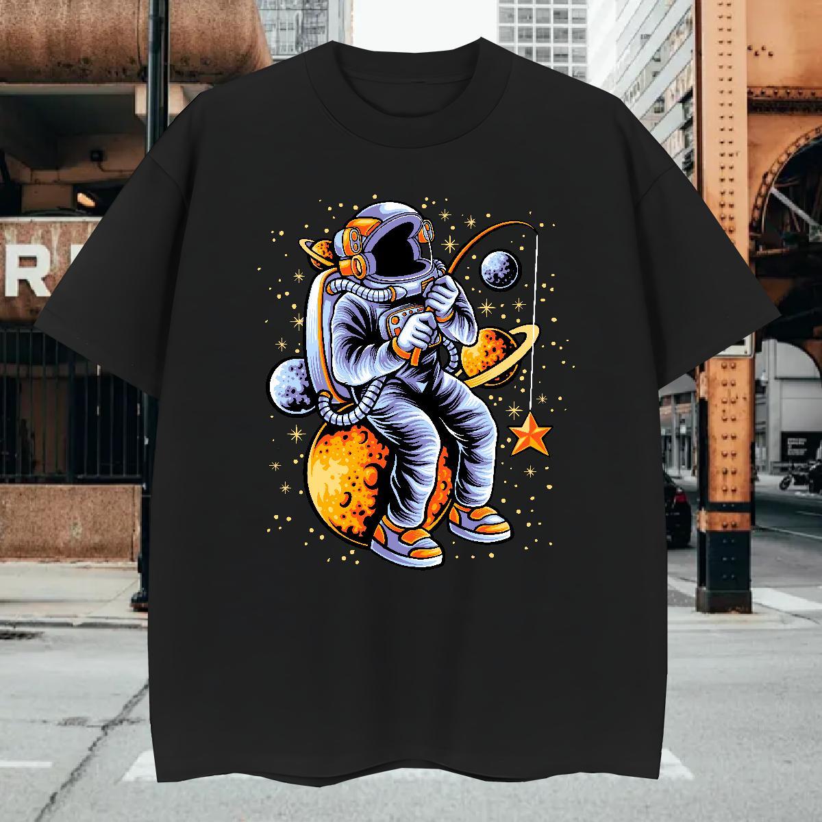 Mens T Shirts 230g Pure Cotton cosmonaut Street wear Hip Hop Breathable Anime Print Couples T Shirts Fashion Loose Clothes