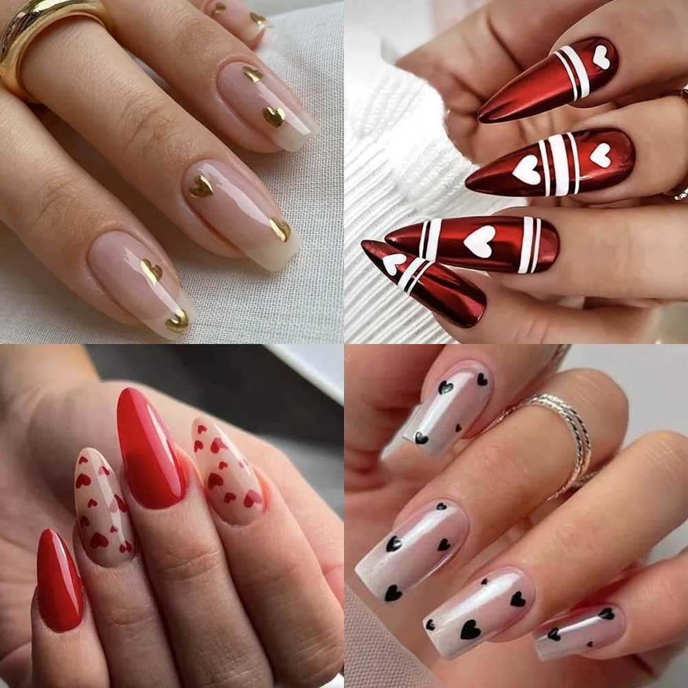 6/4Pcs Black White Love Heart 3D Nail Stickers Cute Self Adhesive Bronzing Star Moon Slider Valentine Decals Manicure DecorationXJ240814