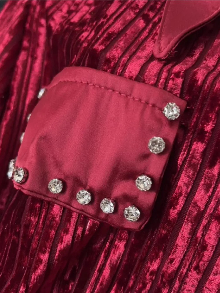 Spring Office Womens Velvet Shirt Single Chest Fashion Diamond Long Sleeve Collar Casual 240814