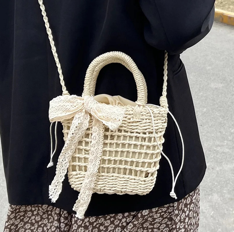 Straw Handmade Tote Summer Holiday Woven Female Bohemian Beach Travel Crossbdoy Bags Small Basket Handbag Purse Bolsa 240814