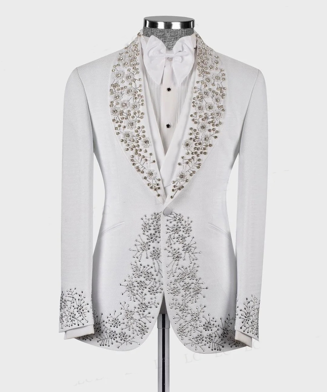 Glamorous Men's Wedding Suit Shawl Lapel Tailored Blazers Rhinestone Beaded Pearls Groom Jacket For Man One Button Custom Made Coat