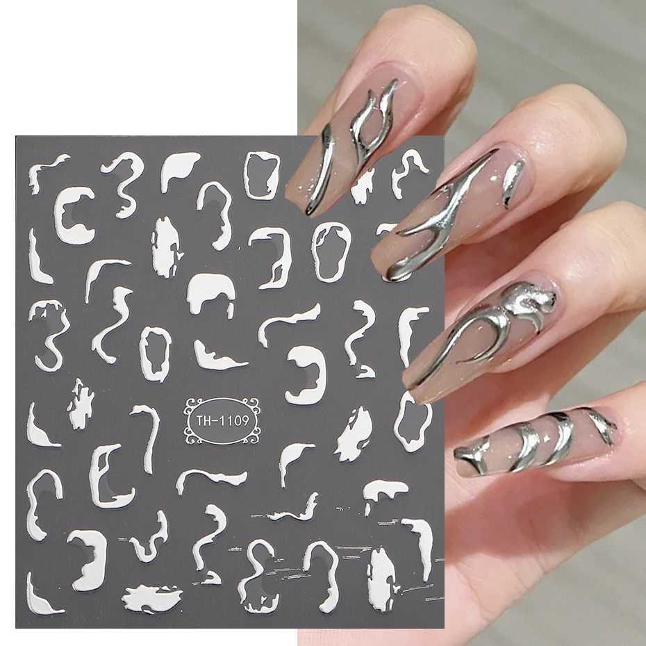 3D Metalic Line Nail Stickers Sliver Thorns Vine Curve Stripe Lines Tape Swirl Sliders Manicure Adhesive Nail Art DecalsXJ240814