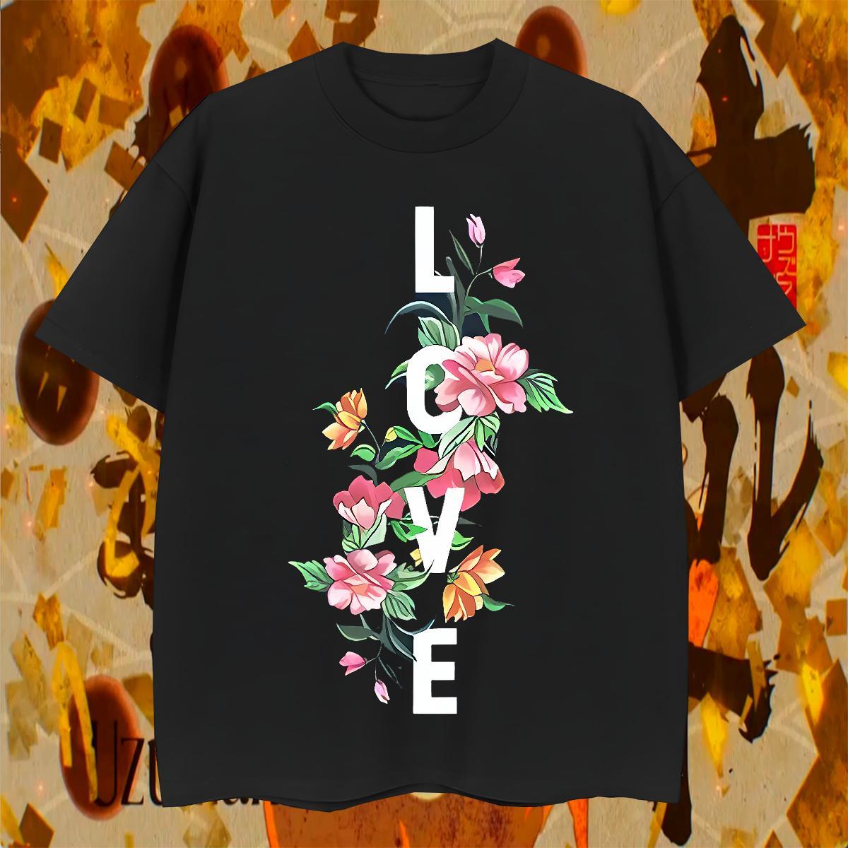 Cool Couples T Shirts Street wear Hip Hop 230g Pure Cotton DIY Printed Round Neck Short Sleeve flower T Shirts Men Customized Tee Shirt