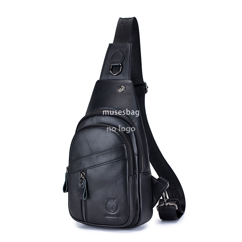 New high quality leather crossbody chest bag men's vintage senior head layer cowhide cross-border explosive men's front body bag