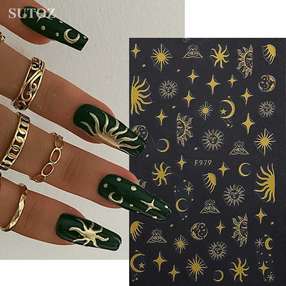 Metal Adhesive Stickers For Nails Sun Moon Eye Runes DIY Design Retro Bohemian Style Nail Art Decal Manicure Accessories #F978XJ240814