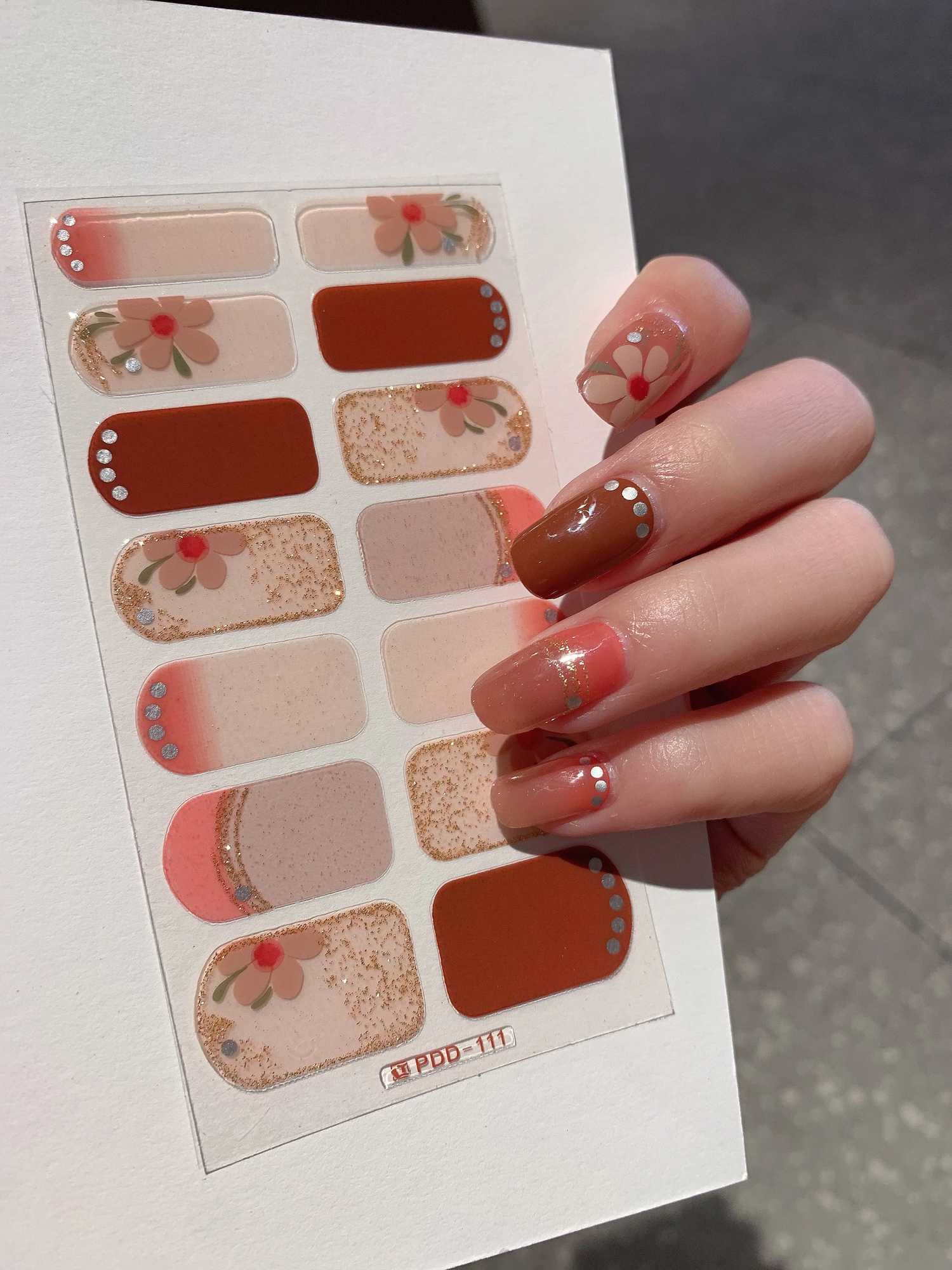 DIY Semi Cured Gel Nail Stickers Long-Lasting Solid Color Fresh Flowers In Spring Nail Strips Patch Slider Full Cover DecalXJ240814