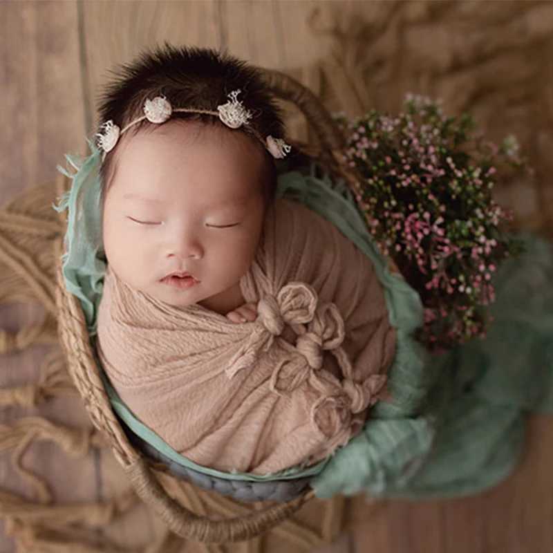 Newborn Cheesecloth Wrap Baby Photography Props Posing Fabric Cotton Stretch Blanket Hand Dyed Newborn Layer Wrap Y240815