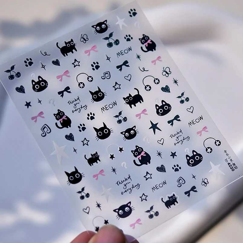 Black Cat Paw Prints Bowknot Love Heart Cherry Meow Music Kitty Star Egyptian Fish Totem Pharaoh Nail Art Sticker Manicure DecalXJ240814