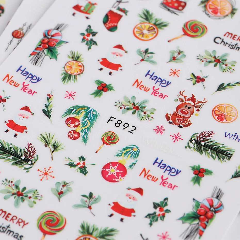 3D Christmas Nail Sticker Winter Snowflake Holly Tangerines Rosin Cartoon Santa Bird Elk New Year Nail Decal Design DecorationXJ240814