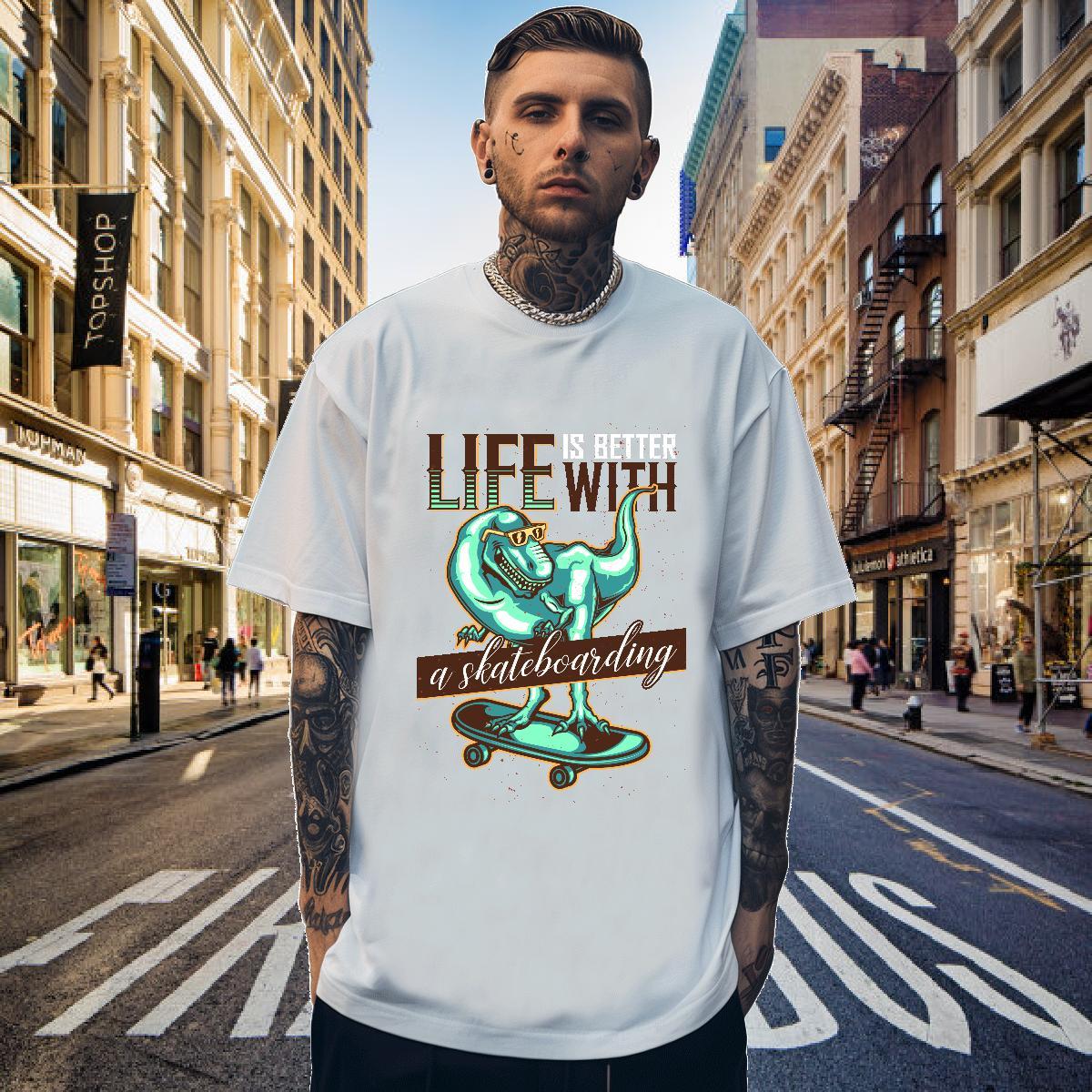 T shirt 100% Cotton 230g dinosaur Sport Round Neck Short Sleeve Plus Size Custom Men Clothes T-Shirt Fashion Casual Loose Tee Shirt