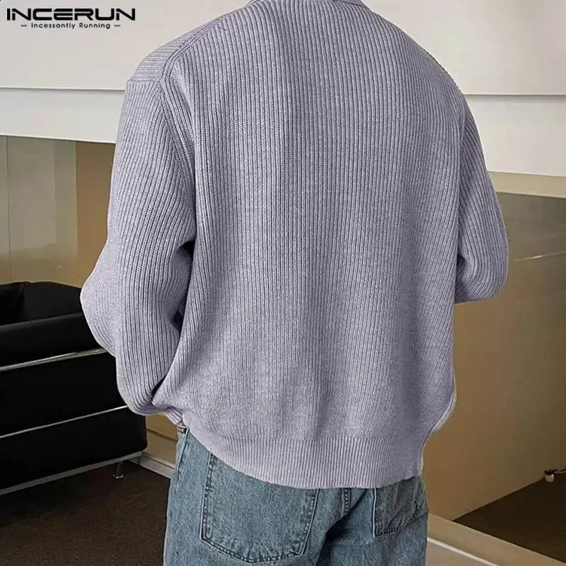 Casual Simple Style Tops INCERUN Mens Knitted Sweater Streetwear Autumn Winter Male Solid Long Sleeve Cardigan Sweater S-5XL 240814