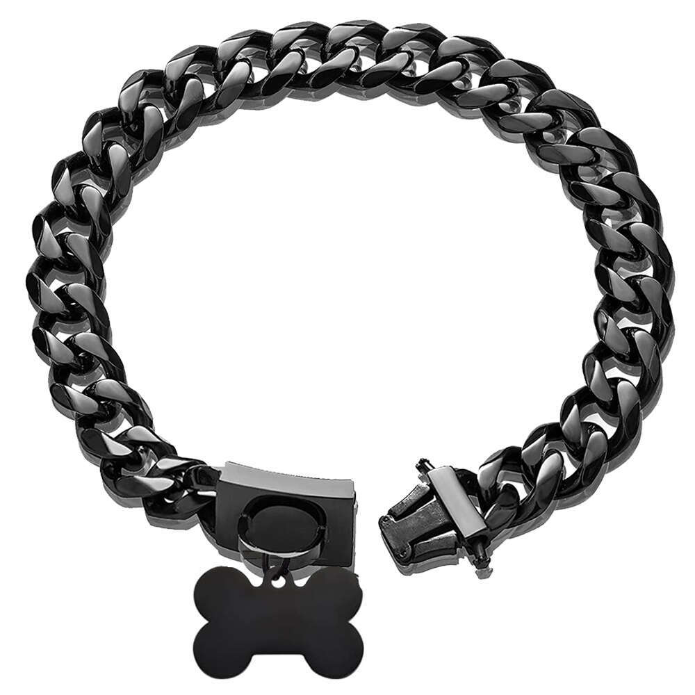 Gold Dog Collar Stainless Steel Cuban Link Chain With Bone ID Tag, Luxury Pet Necklace, Small Medium Large Dogs Usage Zozostore
