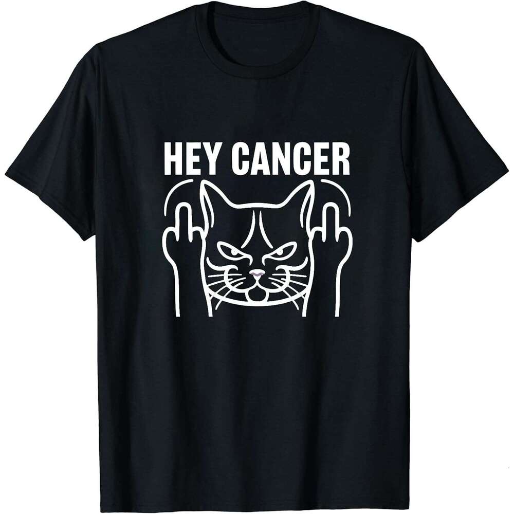 T shirt for Mens Hey Cancer Middle Finger Funny Cat Classic T Shirt Vintage Graphic Cotton Tee Shirts Tshirt Graphic Tee Casual Tops Clothes Short sle
