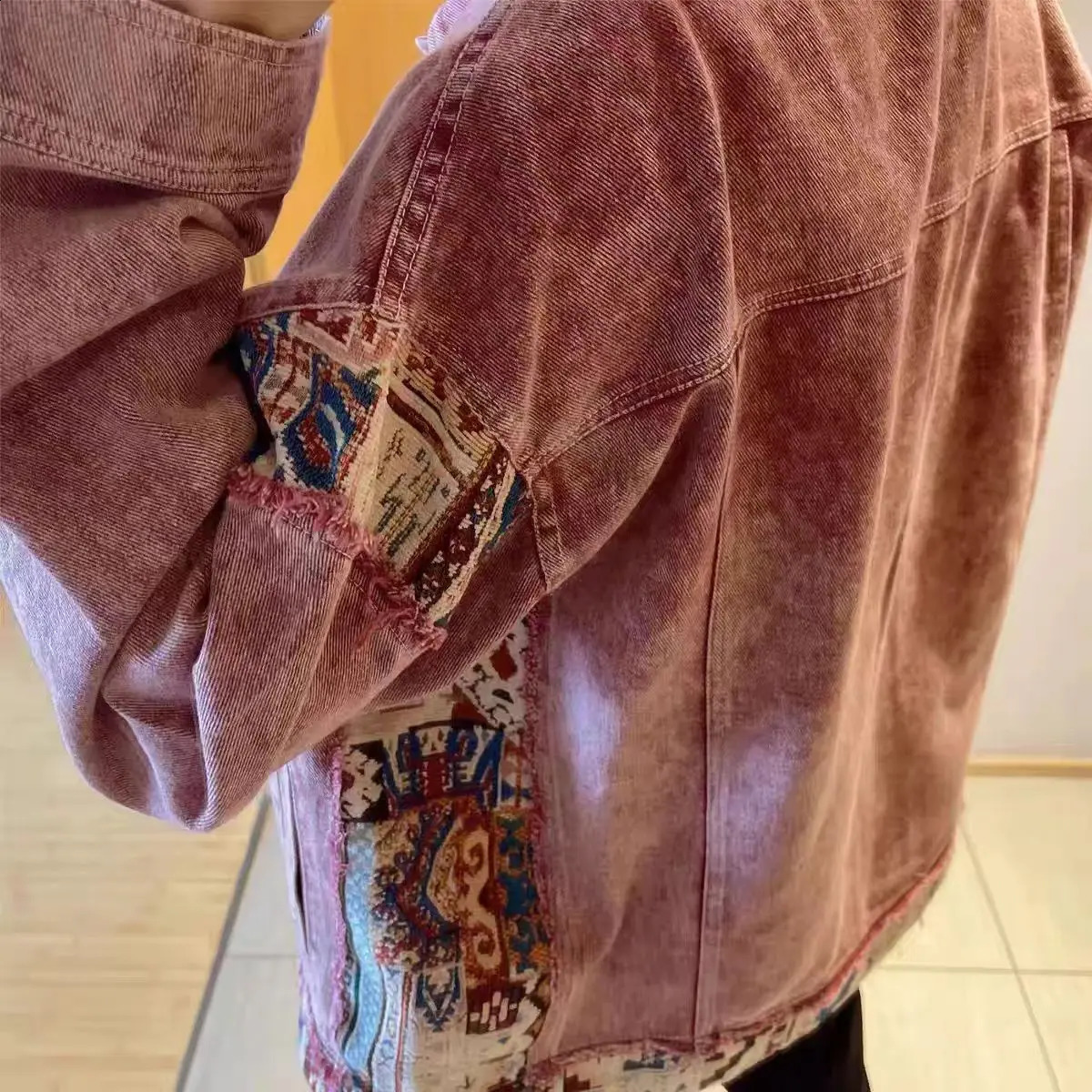 2024 American retro sweet cool pink patchwork denim jacket mens loose casual retro couple jacket S-3XL 240814