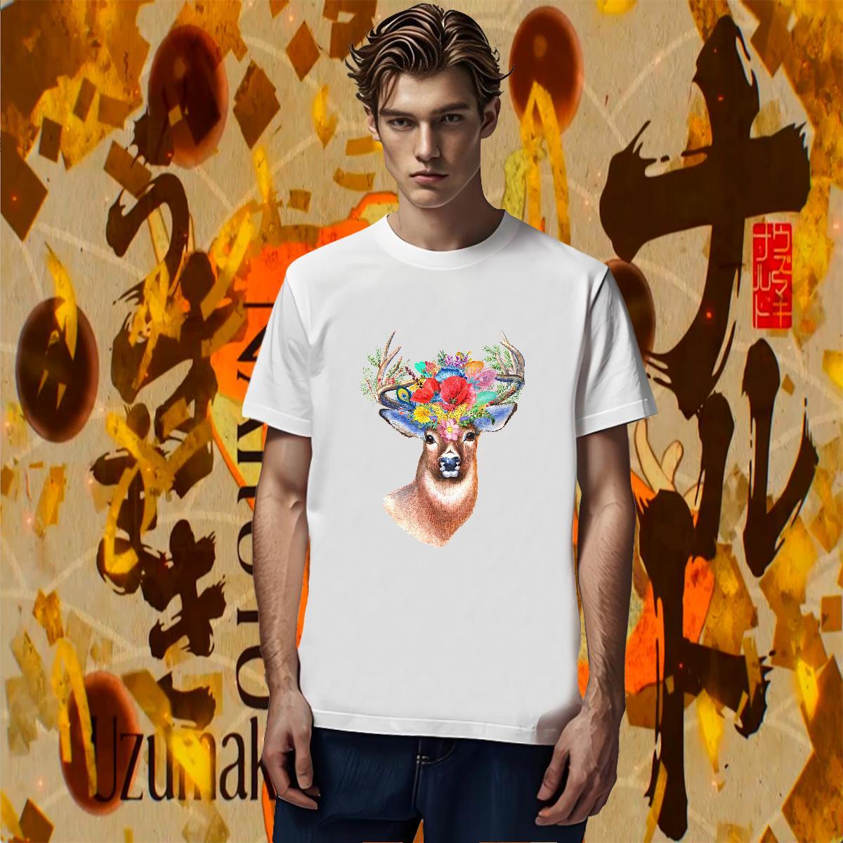Mens T Shirts 100% Cotton 230g Deer Casual O-Neck Short Sleeve Plus Size Cartoon Men Tops Tees Fashion Wholesale Tee Shirt