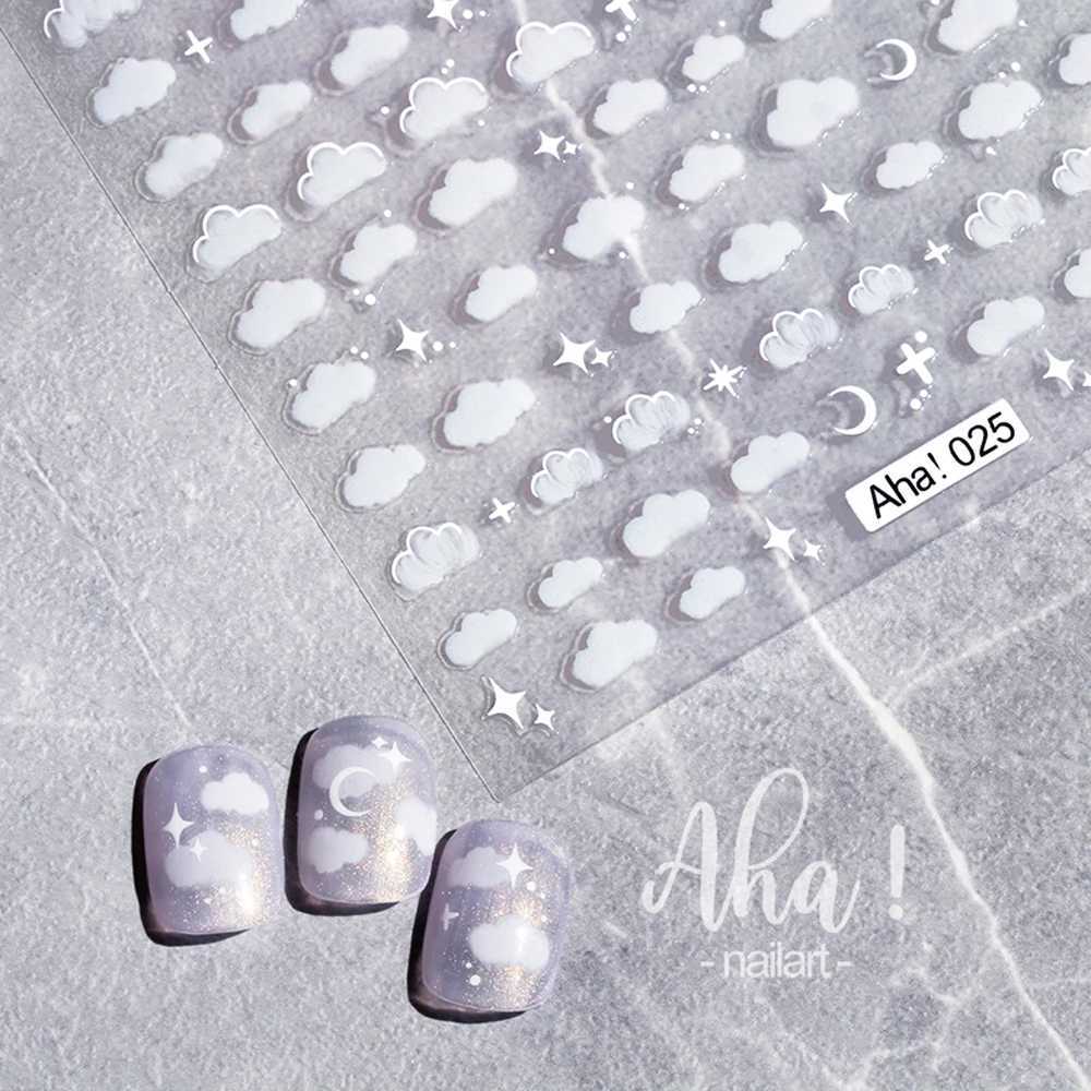 1pc Cute White Cloud Nail Stickers Ultra Thin Nail Art Stickers Self Adhesive Decals Star Moon/Flower/Clouds Kawaii Nail DecalsXJ240814