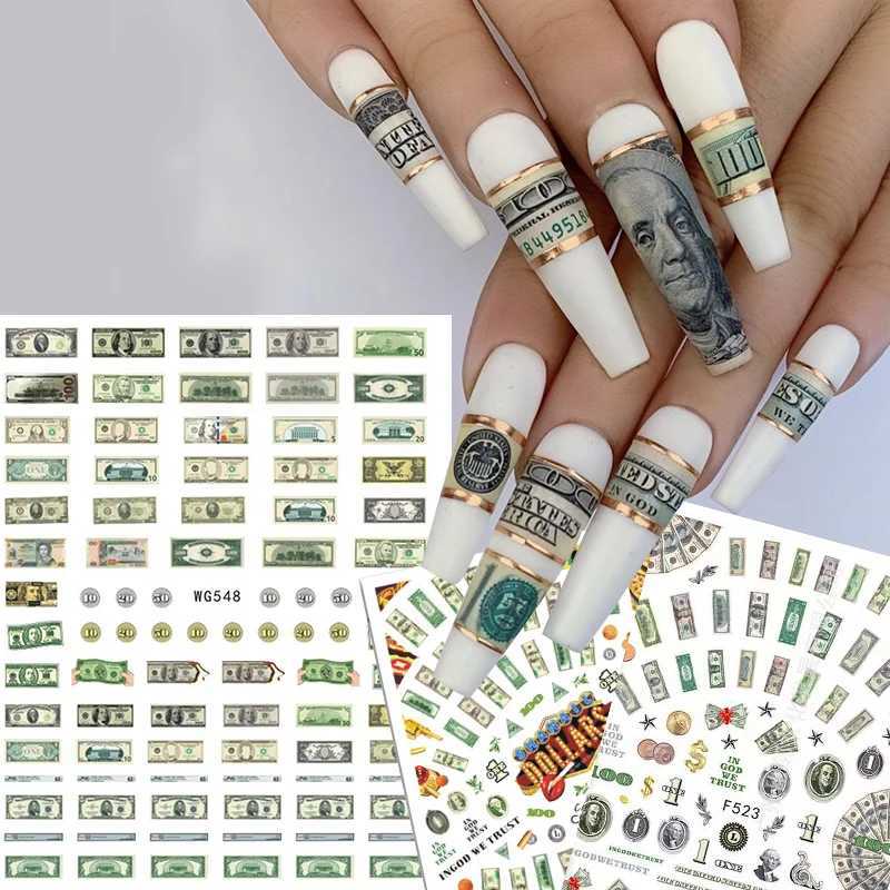 3D Money Dollar Sign Nail Art Stickers Decal Wealthy Rich Style Self Adhesive Nails Acrylic Manicure Tips Decoration ToolXJ240814