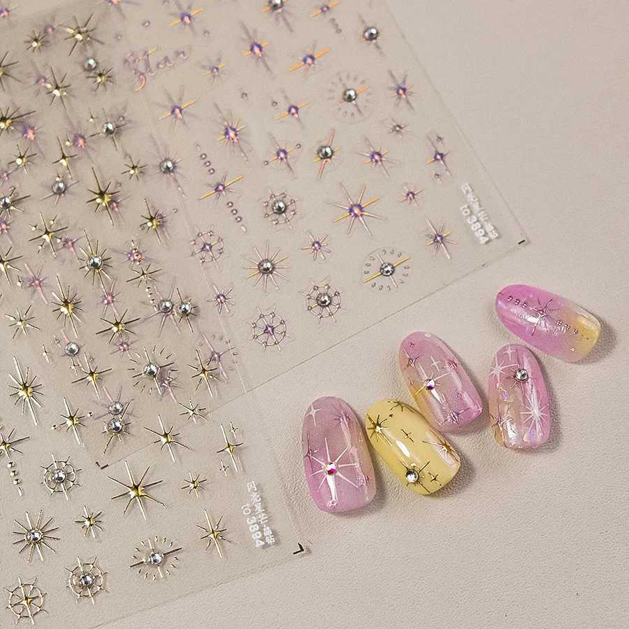5D Bronzing Star Nail Art Stickers 1pcs Luxury Diamond Gold Sliver Laser Pentacle Self Adhesive Nail Decorations Slider DecalsXJ240814