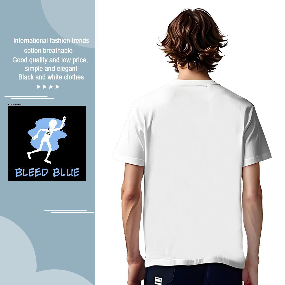 Soft blue T-Shirts Sports Casual Men Tees 230g Pure Cotton Fashion Designer Crew Neck Plus Size Cartoon Clothings