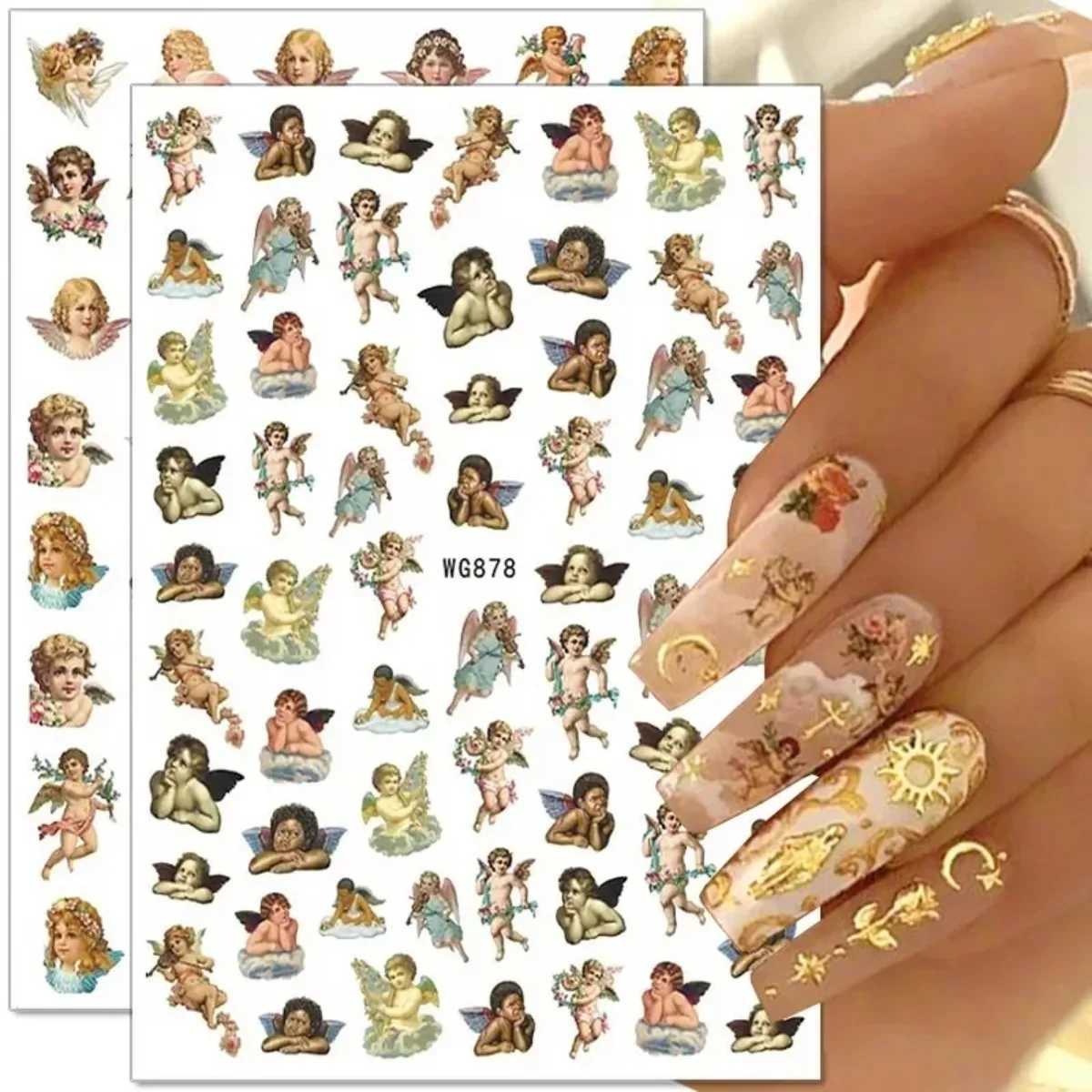 Angel Flower Pattern Nail Stickers Cupid Self-Adhesive Nail Decals 3D DIY Tips Nail Art Decorations Nail Design Manicure WrapXJ240814