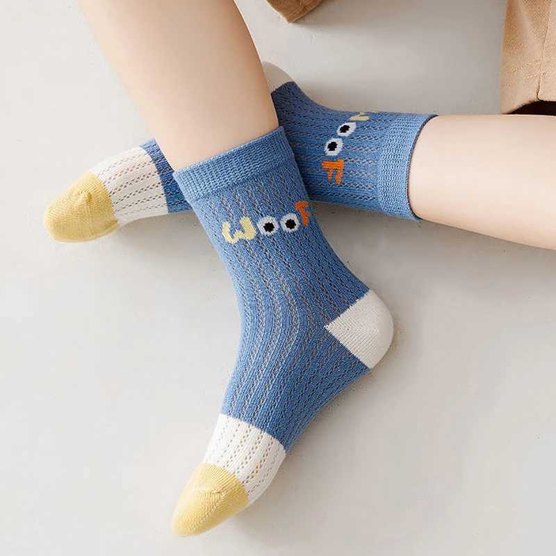 5 pairs/batch of childrens socks boys and girls sports socks summer childrens fashionable cotton cartoon breathable mesh socks 1-12Y W240814