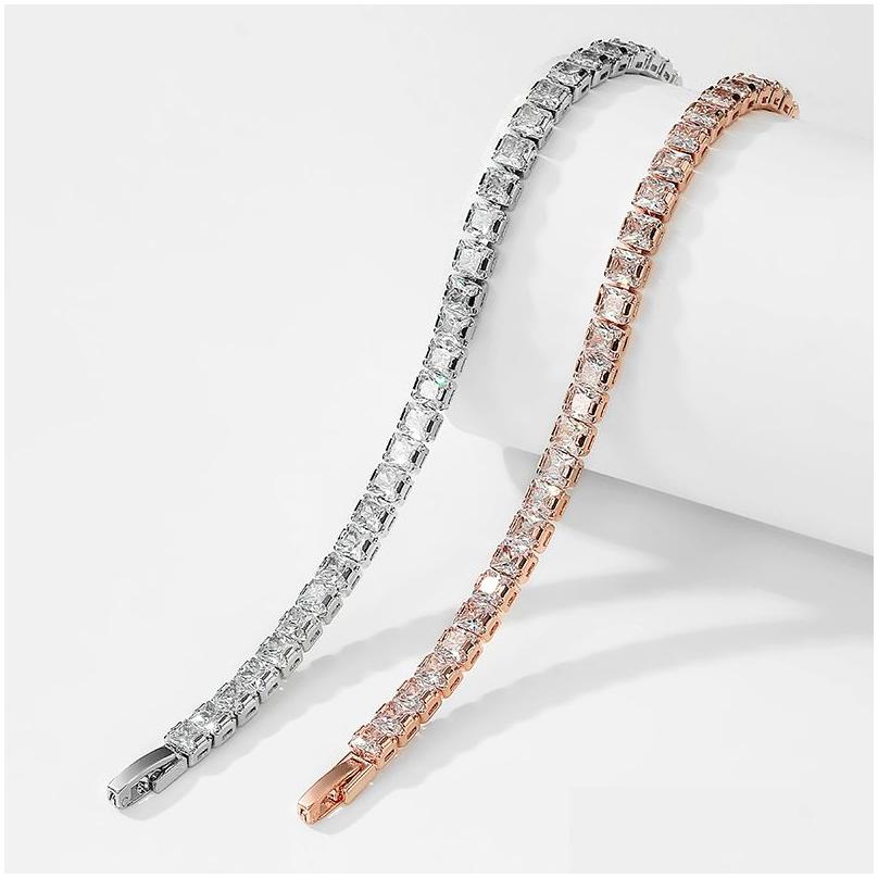 Pendant necklace Fl Moissan tennis bracelet certified 5mm luxury diamond bracelet pure silver color gold-plated men's Otp9N