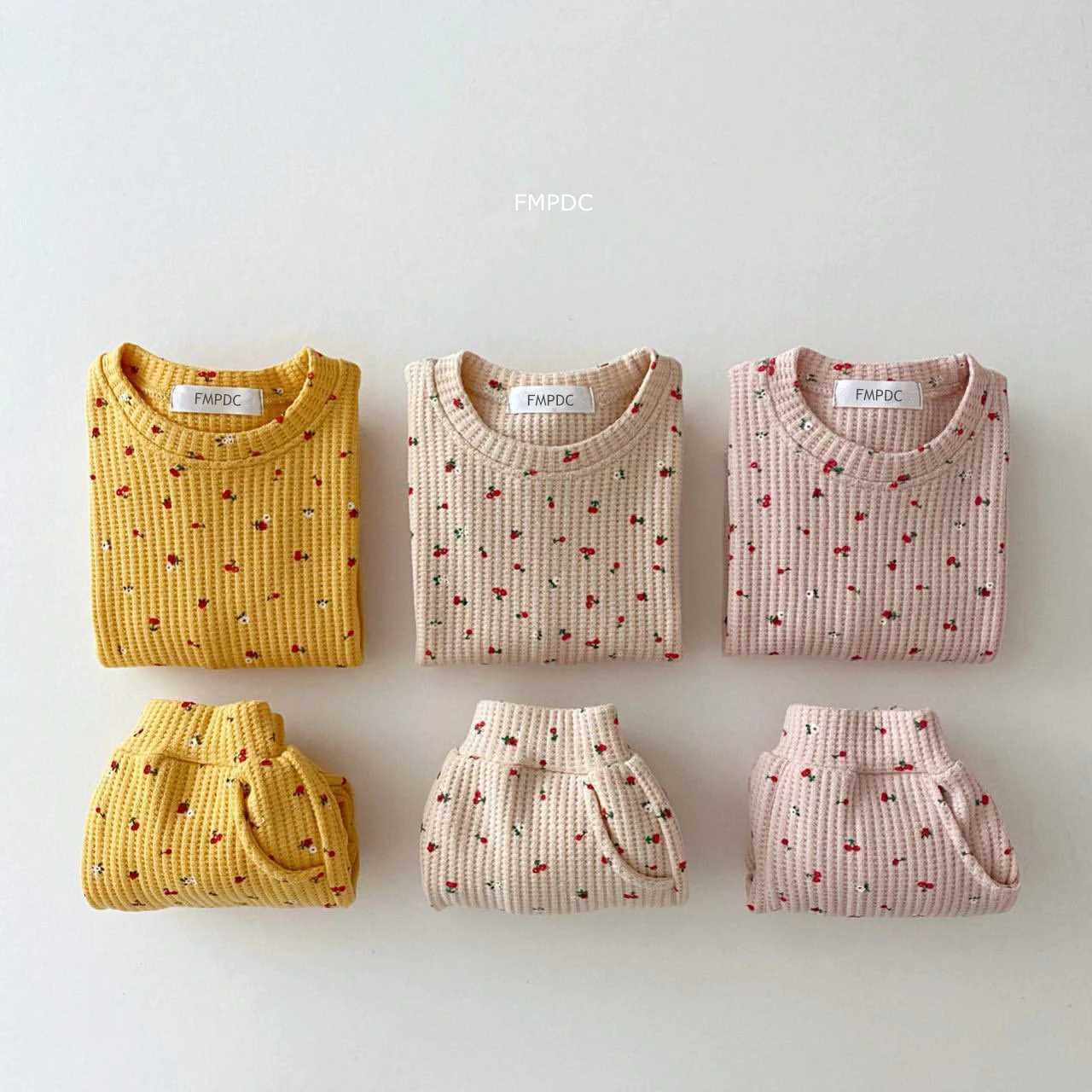 Clothing Sets 2024 New Toddler Kids Waffle Cotton Clothes Set Many Fruits Print Sweatshirt + Casual Pants 2pcs Boys Suit Baby Girl Outfits