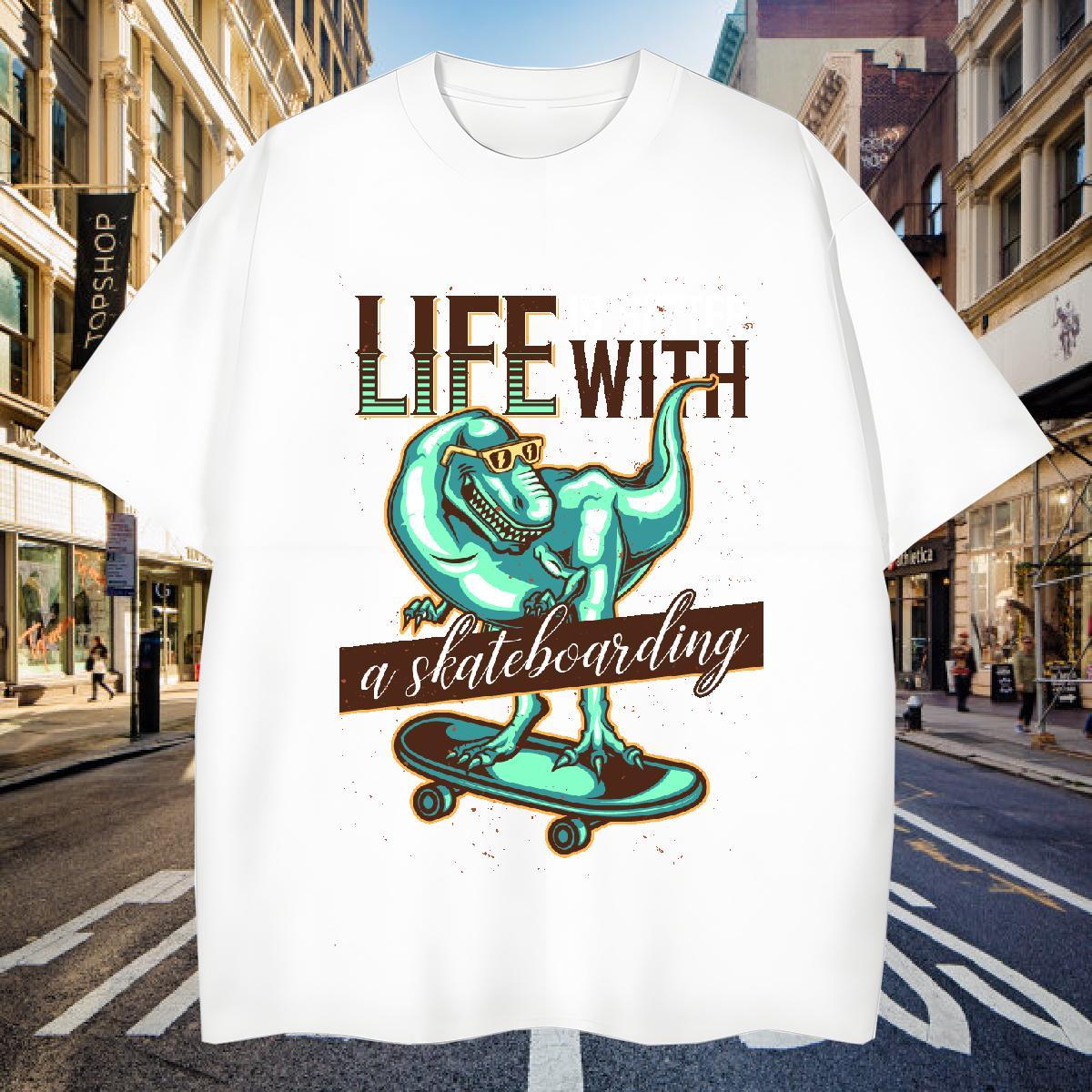 T shirt 100% Cotton 230g dinosaur Sport Round Neck Short Sleeve Plus Size Custom Men Clothes T-Shirt Fashion Casual Loose Tee Shirt
