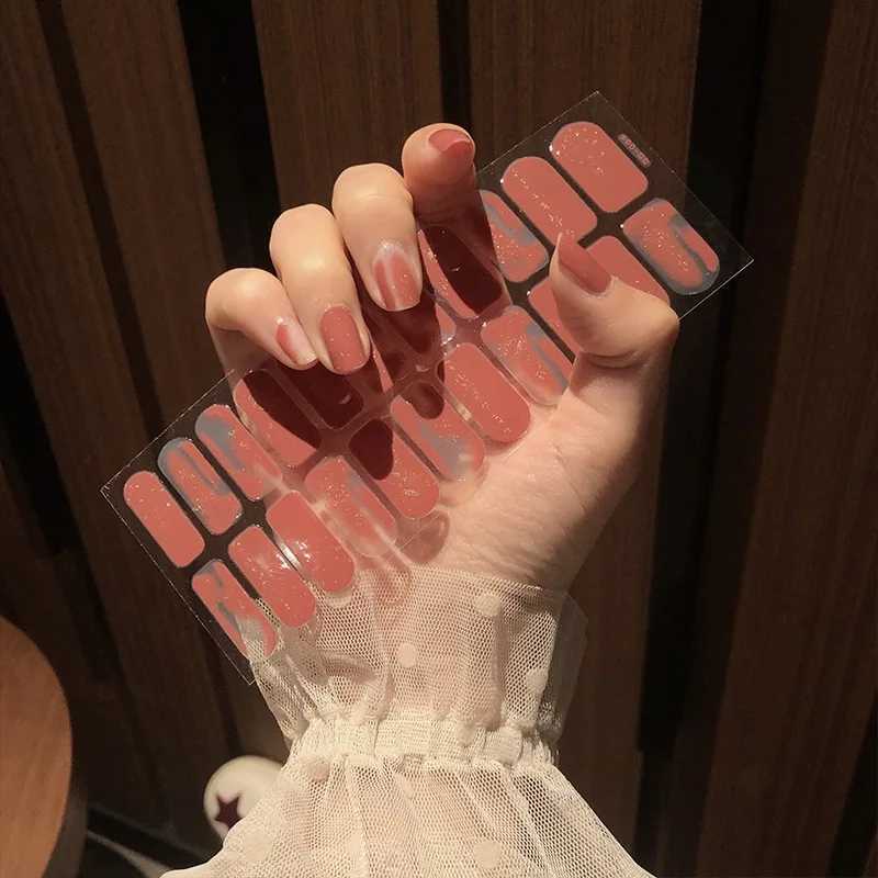 Semi Cured Gel Nails Art Stickers Fashion Solid Color Manicure Decal UV LED Lamp Need Gel Nail Decals Nail Sticker DecorationXJ2405